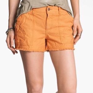 Free People Orange Slub Sateen Cargo Cutoff Shorts